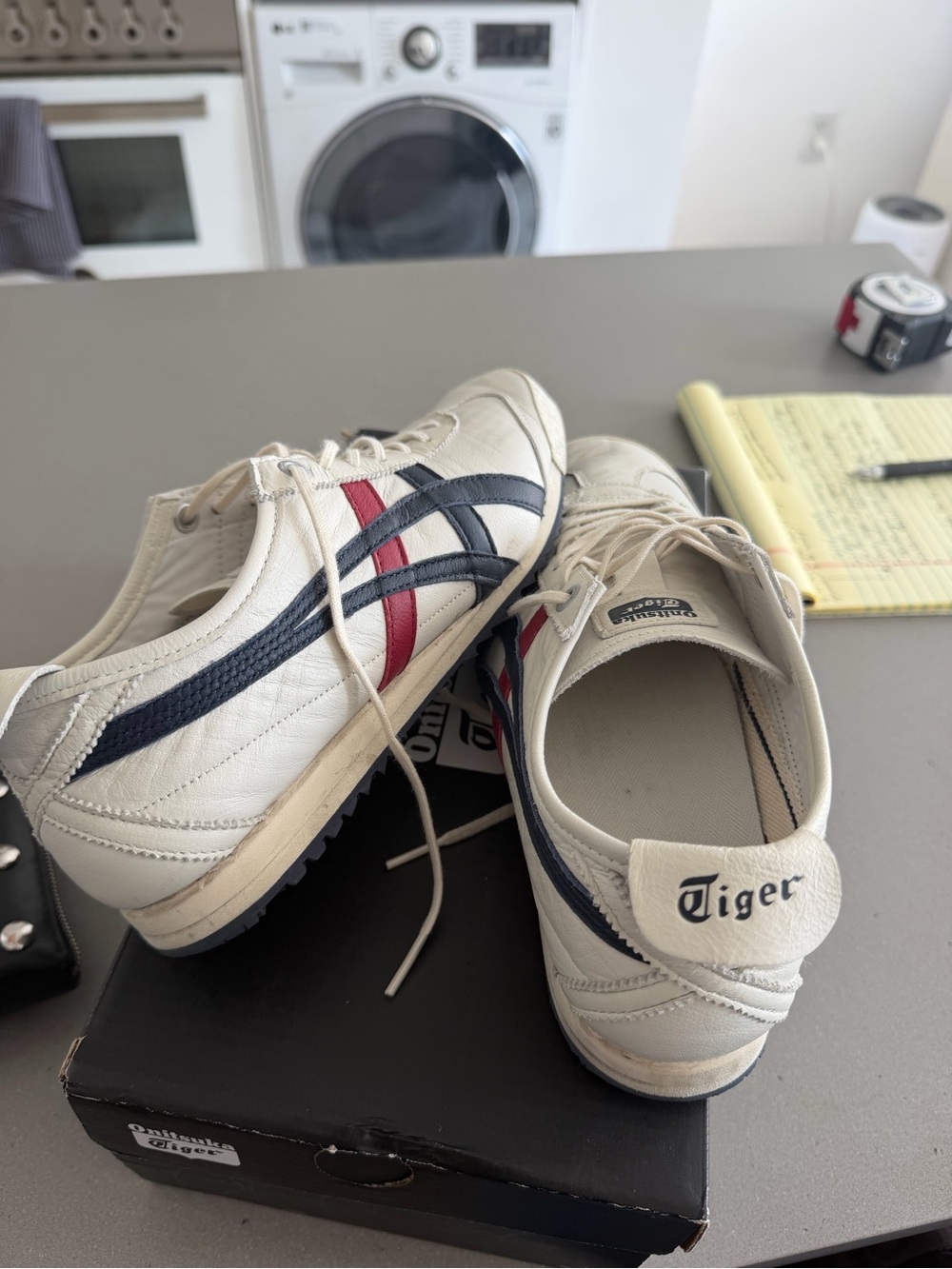 Onitsuka Tiger by Asics women’s Cream Leather Sneakers with Navy & Red Stripes - Picture 3 of 4